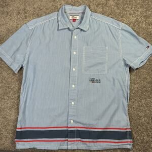 VTG Tommy Hilfiger Denim Short Sleeve Button Down Blue Shirt Size Medium